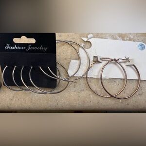 Silver and Rose Gold Hoop Earring Set - Women Jewelry